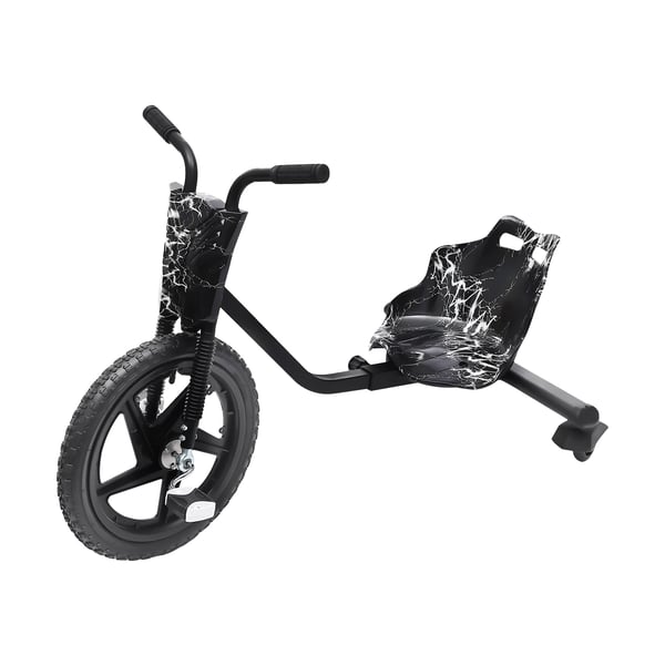 Børnetrehjuling - Drift Trike - 4-trins længdejustering - 2 universelle baghjul - Skridsikre pedaler - Max 80 kg - 6+ - Lynmønster - Sort