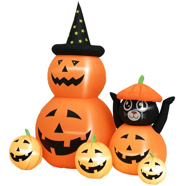 Uppblåsbar Halloweenpumpa med katt - Trädgårdsdekoration - LED-ljus - IP44 - Inbyggd fläkt - Mått 160×100×180 cm - Orange