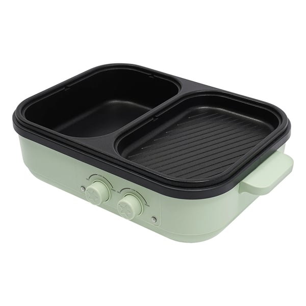2-i-1 elektrisk hotpot og grill - bordgryde - 1300 W, non-stick, 1,0 L gryde + 0,2 L pande, 220–240 V, til 1–3 personer - grøn