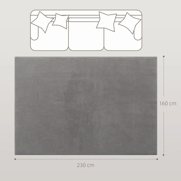 Matta för vardagsrum - Högflor - Maskintvättbar - 160 x 230 cm - 100% Polyester - Enfärgad - Grå