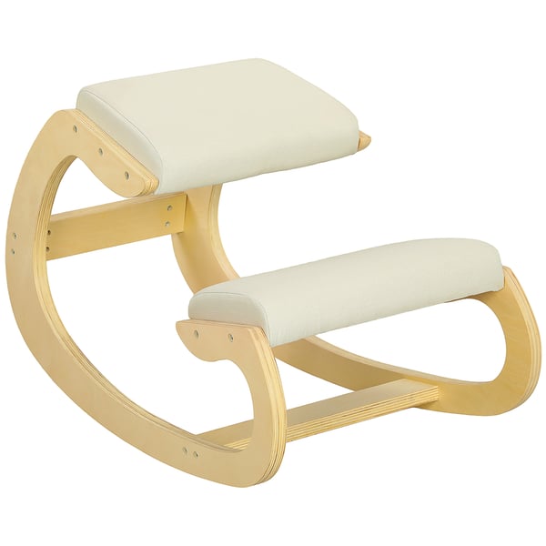 Ergonomisk knästol - Vardagsrumsstol - Träram - Vadderad dyna - 55 x 85 x 55 cm - Kräm