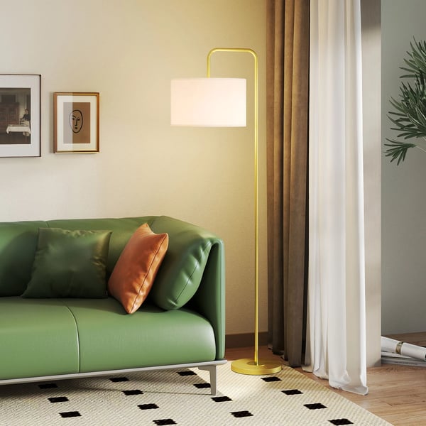 Modern golvlampa - Läslampa för vardagsrum - Syntetisk linnelampskärm - 64×38×163,5 cm - 249–2000 lm - Fristående - Nätström - Vit/Guld