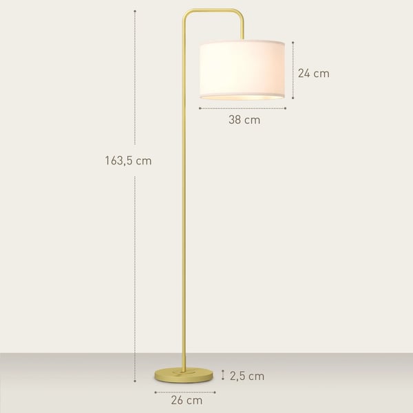 Modern golvlampa - Läslampa för vardagsrum - Syntetisk linnelampskärm - 64×38×163,5 cm - 249–2000 lm - Fristående - Nätström - Vit/Guld