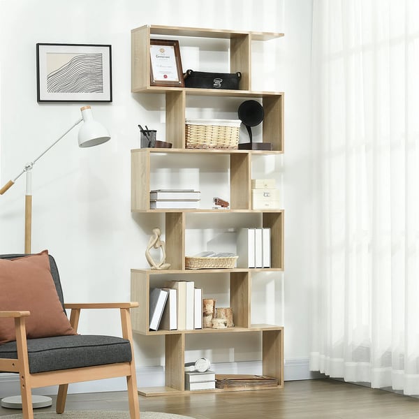 Bokhylla - 6 Hyllplan - 80x23x192 cm - Modern Design - För Vardagsrum Sovrum Kontor - Montering Krävs - Beige