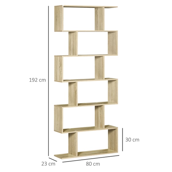 Bokhylla - 6 Hyllplan - 80x23x192 cm - Modern Design - För Vardagsrum Sovrum Kontor - Montering Krävs - Beige