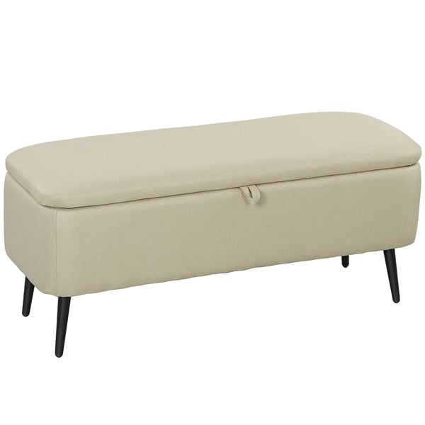 Förvaringsbänk - Sittpuff/Bänk - Fällbart lock - Stålben - Mått 101 x 38,5 x 44,5 cm - Beige
