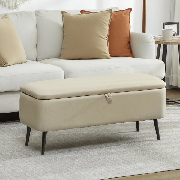 Förvaringsbänk - Sittpuff/Bänk - Fällbart lock - Stålben - Mått 101 x 38,5 x 44,5 cm - Beige