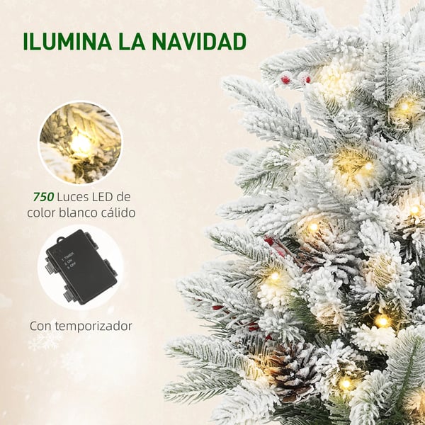 Julgran - Mini konstgjord gran - 60 cm - 35 LED-lampor - 182 täta grenar - Snöflockad - Kottar & bär