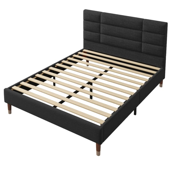 Polstret sengeramme - Dobbeltseng 140x200 cm - Med lamelbund - Polstret hovedgærde - Moderne design - Samling kræves - Sort