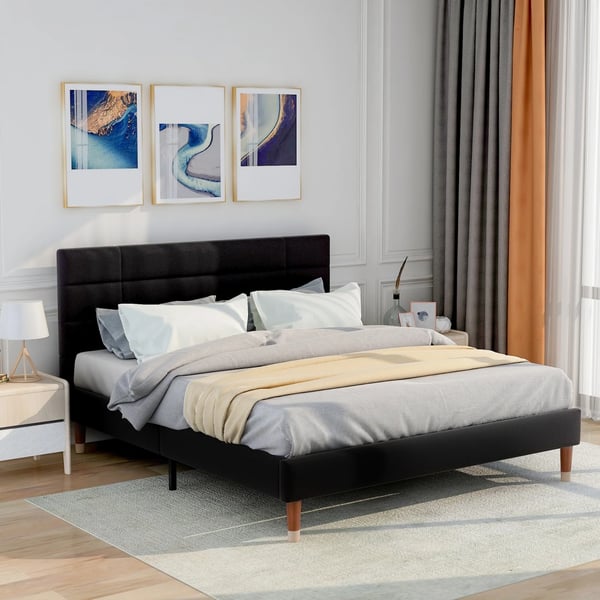 Polstret sengeramme - Dobbeltseng 140x200 cm - Med lamelbund - Polstret hovedgærde - Moderne design - Samling kræves - Sort