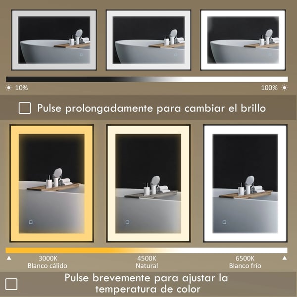 Badrumsspegel - LED-belysning - 80x80 cm - 3 ljuslägen - Imfri - Minnesfunktion - IP44 - Svart