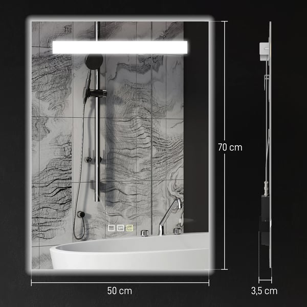 Badrumsspegel med LED - Väggspegel - Storlek 71x71 cm - 3 Ljusfärger - Imfri - Minnesfunktion - IP44 - Silver