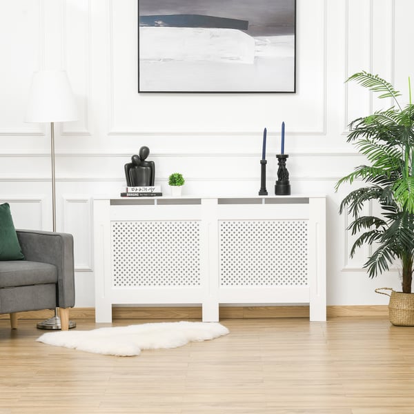 Elementskydd/Radiatorskydd - MDF med lameller - 151,5 x 19 x 82 cm - För vardagsrum/sovrum/hall - Vit