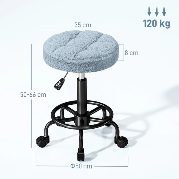 Rund snurrpall - Taburett med hjul - Höjdjusterbar 50–66 cm - Klädd sits - Teddytyg - Rosa