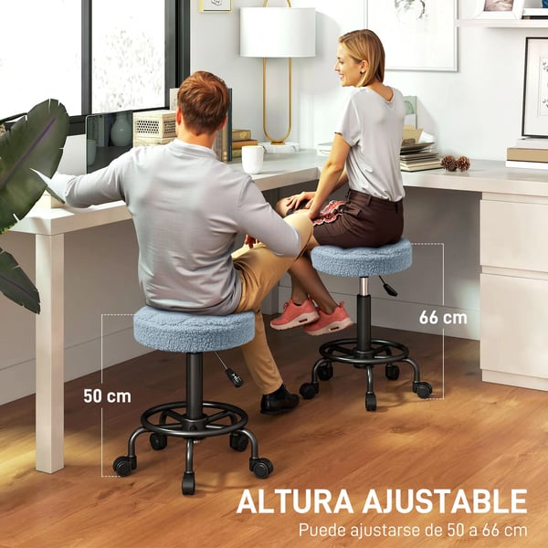 Rund snurrpall - Taburett med hjul - Höjdjusterbar 50–66 cm - Klädd sits - Teddytyg - Rosa