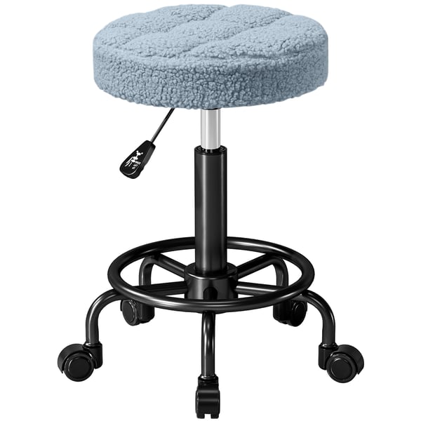 Rund snurrpall - Taburett med hjul - Höjdjusterbar 50–66 cm - Klädd sits - Teddytyg - Rosa