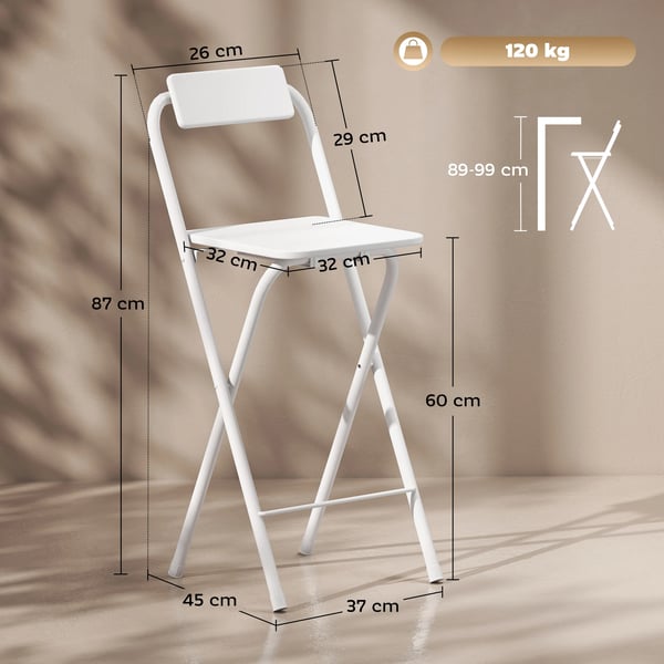 Barstolar - Fällbara - Set om 2 - Med ryggstöd - Fotstöd - Stålram - För bardisk/köksö - Khaki