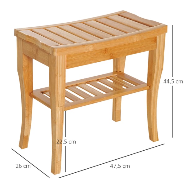 Bambu badrumspall med hylla - Duschpall/Badrumsbänk - Vattentät - Stadig - 47,5x26x44,5 cm - För spa & hem - Khaki