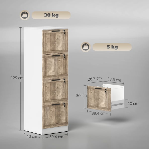Arkivskåp - 4 lådor - Lås med 2 nycklar - För hängmappar A4/Letter - 39,4 x 40 x 129 cm - Vit