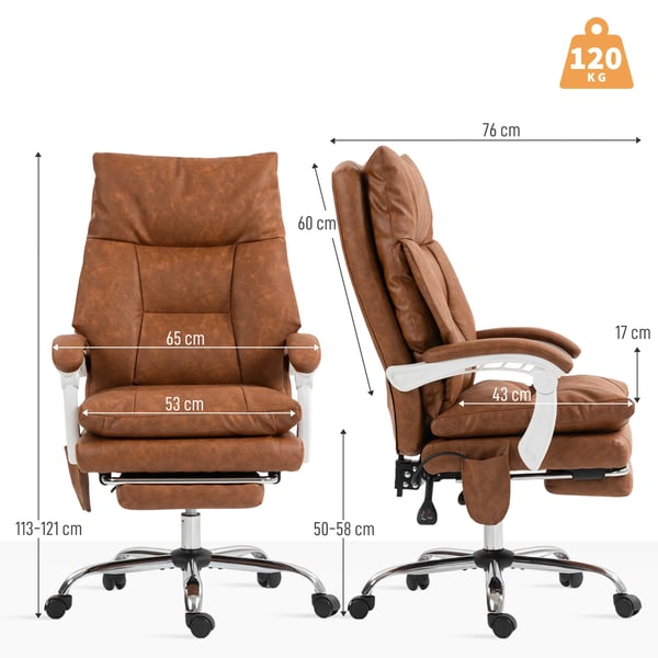 Ergonomisk kontorsstol - Skrivbordsstol - Uppblåsbart ländryggsstöd - PU-läder - Fotstöd - Fällbart ryggstöd - Höjdjusterbar - Khaki