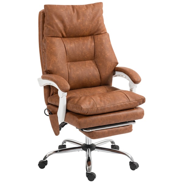 Ergonomisk kontorsstol - Skrivbordsstol - Uppblåsbart ländryggsstöd - PU-läder - Fotstöd - Fällbart ryggstöd - Höjdjusterbar - Khaki