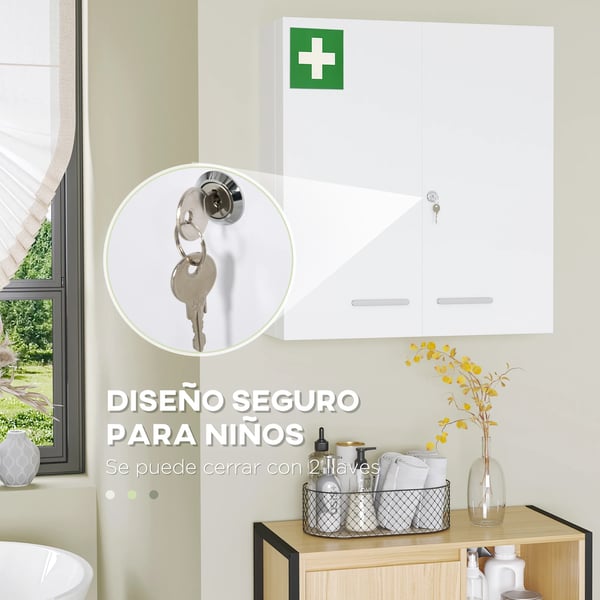 Medicinskåp - 3 Hyllplan - Lås med 2 nycklar - För kök och badrum - 55 x 18 x 60 cm - Vit