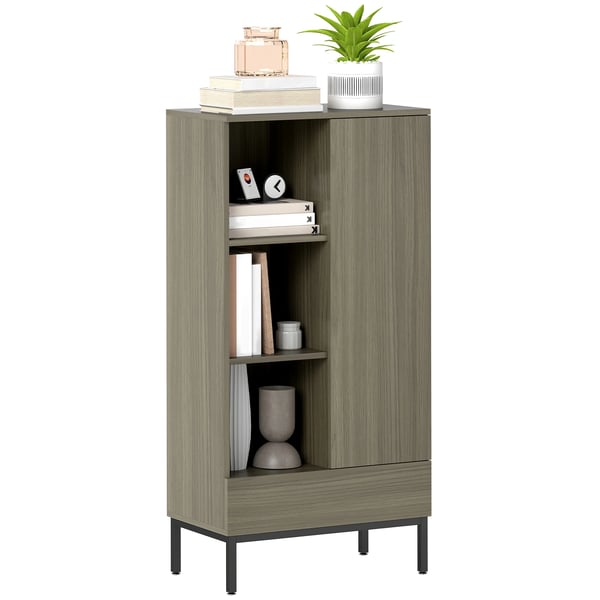 Sideboard för vardagsrum - Skänk med dörr och låda - Justerbar hylla - 3 öppna fack - 60 x 34 x 121 cm - Khaki
