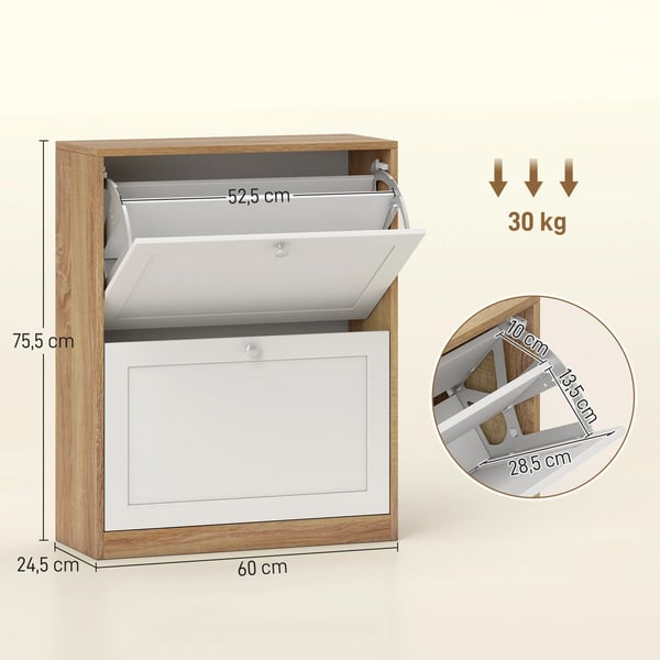 Skoförvaring - Smalt Skoskåp - 2 Dörrar - Justerbara Hyllor - Rymmer 12 Par - Mått 60 x 24,5 x 75,5 cm - Khaki
