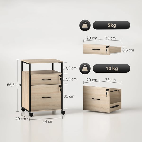 Kontorsförvaring - Skrivbordshurts - 2 Lådor - A4-format - På Hjul - 44 x 40 x 66,5 cm - Khaki