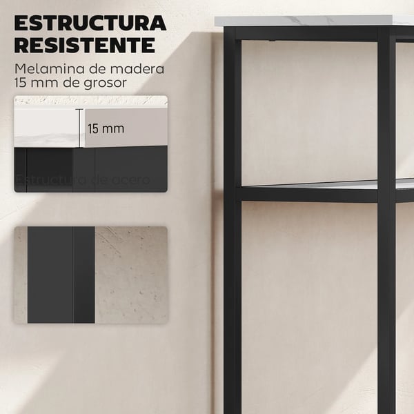 Vardagsrumsbord - Soffbord/kaffebord - Smal design - Marmorlook - Öppen hylla - Metallram - 100 x 30 x 81 cm - Vit