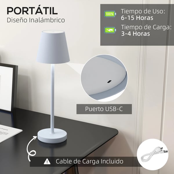 Trådlös Bordslampa - Sänglampa - USB‑C Uppladdningsbar - LED - 3 Färgtemperaturer - 249–2000 lm - Ø11,2×36,5 cm - Grå