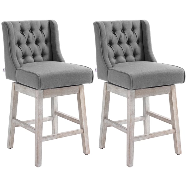 Set med 2 barstolar - Höga köksstolar med ryggstöd - Svängbara 180° - Träben - 46x57x101 cm - Beige