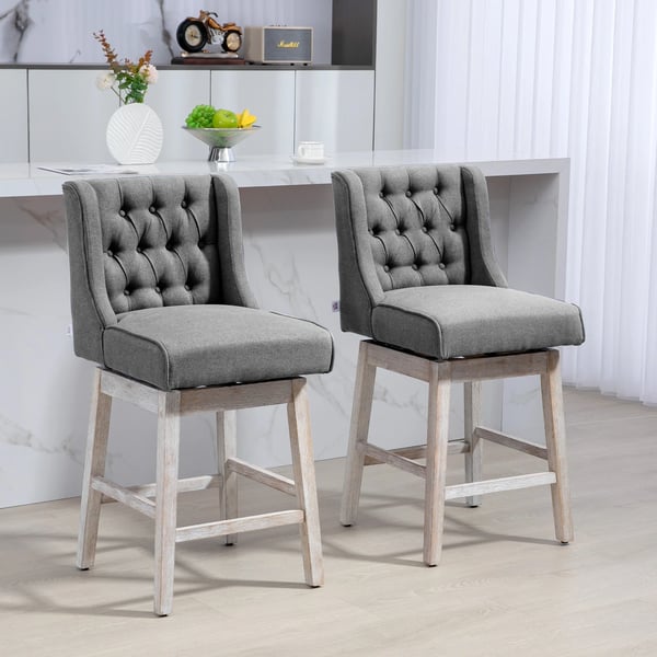 Set med 2 barstolar - Höga köksstolar med ryggstöd - Svängbara 180° - Träben - 46x57x101 cm - Beige