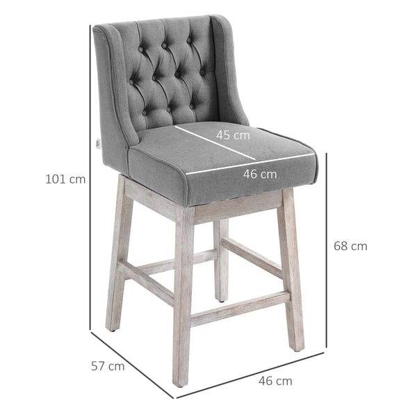 Set med 2 barstolar - Höga köksstolar med ryggstöd - Svängbara 180° - Träben - 46x57x101 cm - Beige