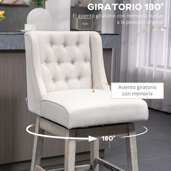 Set med 2 barstolar - Höga köksstolar med ryggstöd - Svängbara 180° - Träben - 46x57x101 cm - Beige