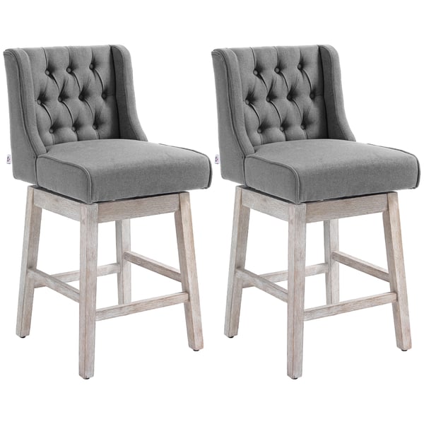Set om 2 Barstolar - Höga Köksstolar - Med Ryggstöd - Vridbar 180° - Träben - 46x57x101 cm - Ljusgrå