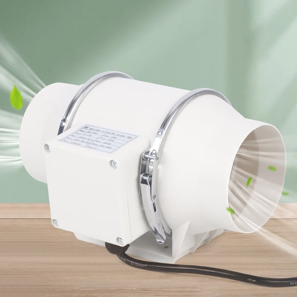 Rørventilator - Kanal Udsugningsventilator - 220 V AC - Støjsvag - Til Bad Køkken Toilet - Væg/Kanal Montering - Hvid