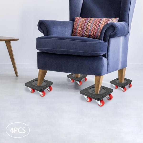 Møbelflyttere - Flyttehjul 4-pak - Firkantet - 360° Roterende - PVC - Tykkelse 1,1 cm - Sort/Hvid
