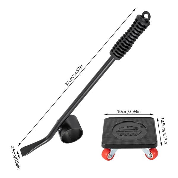 Møbelflyttere - Flyttehjul 4-pak - Firkantet - 360° Roterende - PVC - Tykkelse 1,1 cm - Sort/Hvid