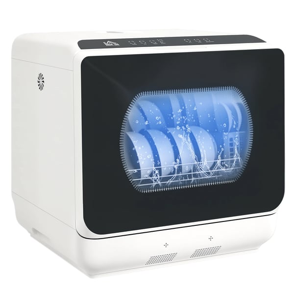 Bänkdiskmaskin - Mini diskmaskin - 5+1 Program - 6 l Vattentank - Dubbla vattentillförsellägen - LED-display med Eco - Nätström (AC)