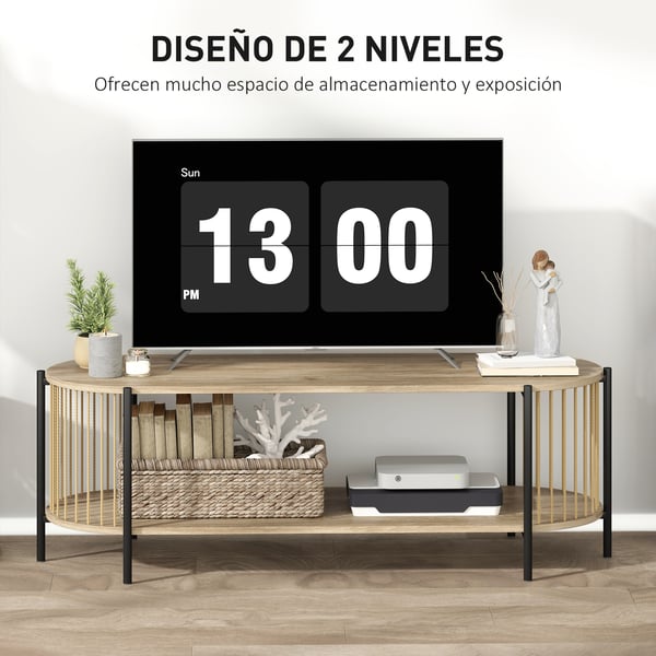 Modern TV-möbel - TV-bänk/TV-bord - För TV upp till 140 cm - Design i papperssnöre - 2 öppna hyllor - 124x43,5x41 cm - Natur