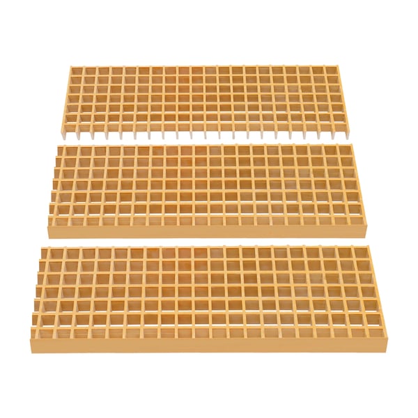 Renderist - FRP glasfiberrist - 3-pak - 80×24×3,8 cm - Maskestørrelse 3,1×3,1 cm - Bæreevne 500 kg - Gul