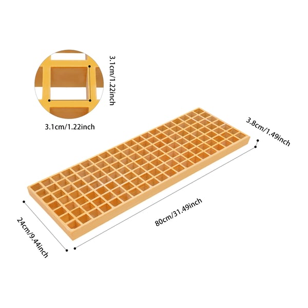 Renderist - FRP glasfiberrist - 3-pak - 80×24×3,8 cm - Maskestørrelse 3,1×3,1 cm - Bæreevne 500 kg - Gul