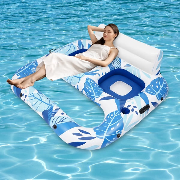 Oppustelig pool-lounger - 2-personers bademadras - 165×152×55 cm - Til pool, strand & sø - 8+ år - Blå