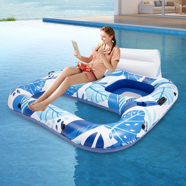Oppustelig pool-lounger - 2-personers bademadras - 165×152×55 cm - Til pool, strand & sø - 8+ år - Blå