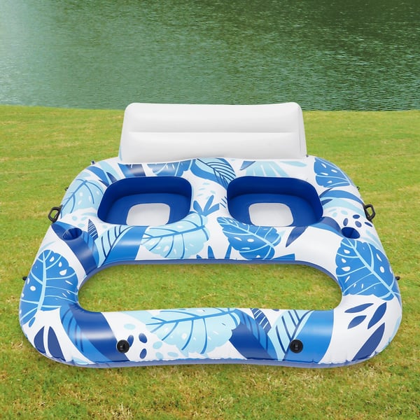 Oppustelig pool-lounger - 2-personers bademadras - 165×152×55 cm - Til pool, strand & sø - 8+ år - Blå