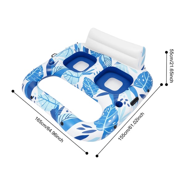 Oppustelig pool-lounger - 2-personers bademadras - 165×152×55 cm - Til pool, strand & sø - 8+ år - Blå