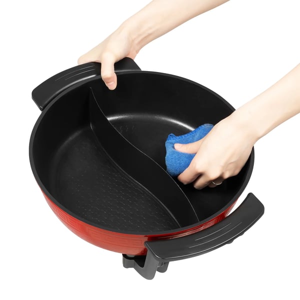 Elektrisk hotpot - Delt gryde - Dobbelt smag - 6 l - 1360 W - Non-stick - Til 3–4 personer - Rød
