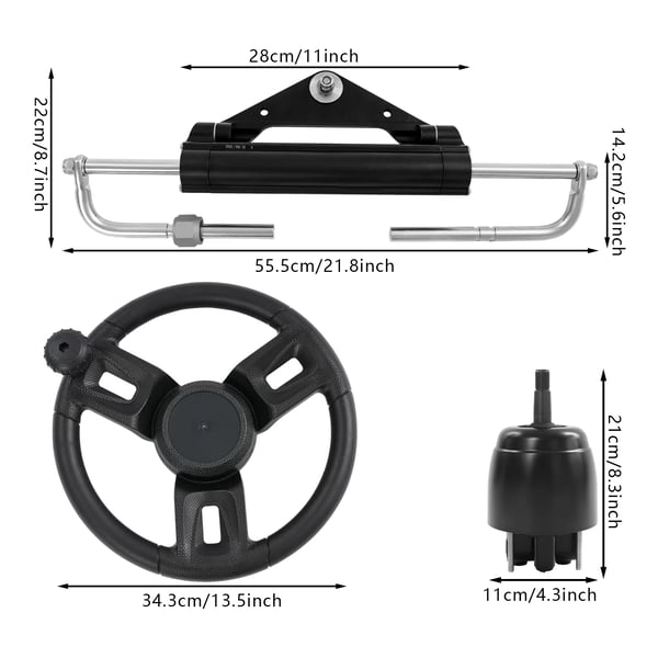 Hydraulisk styringskit til påhængsmotor - Bådstyring - Med rat - Op til 150 hk - Komplet sæt - Blå