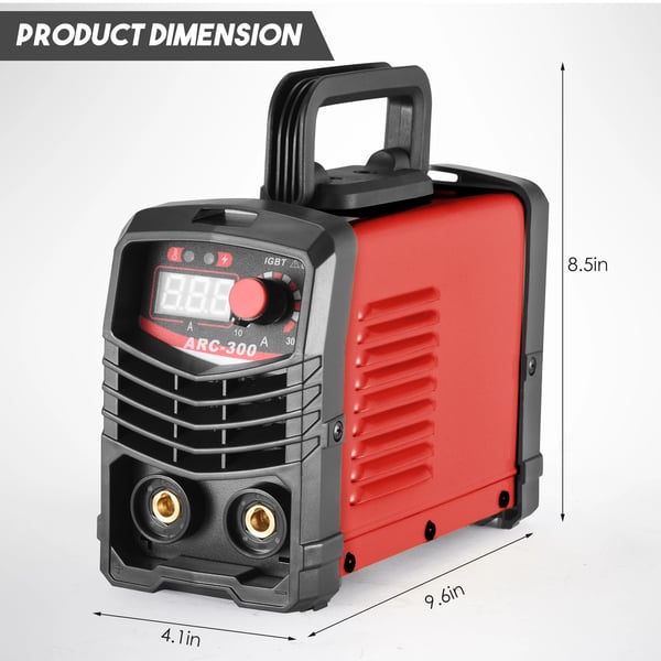 MMA/ARC Inverter Svejsemaskine - 300A IGBT Elektrodesvejser - CE Godkendt - Med Elektrodeholder, Jordklemme, Maske, Børste, Svejdestænger - Rød
